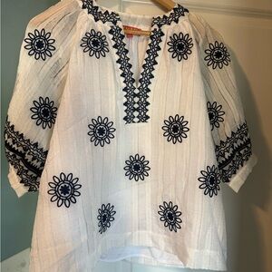 THML White Blouse with Navy Embroidery